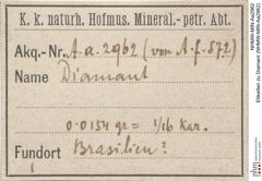 Etiketten zu Diamant (NHMW-MIN-Aa2962)